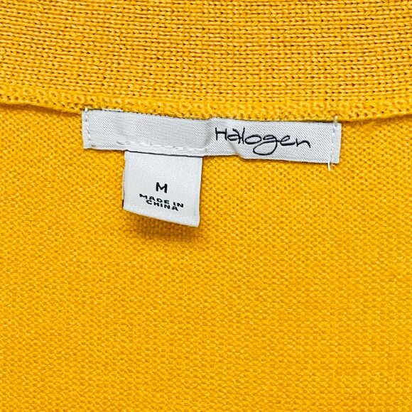 Merino Wool V-Neck Cardigan — Mustard Yellow Sweater by Halogen — Size M - Picture 3 of 10